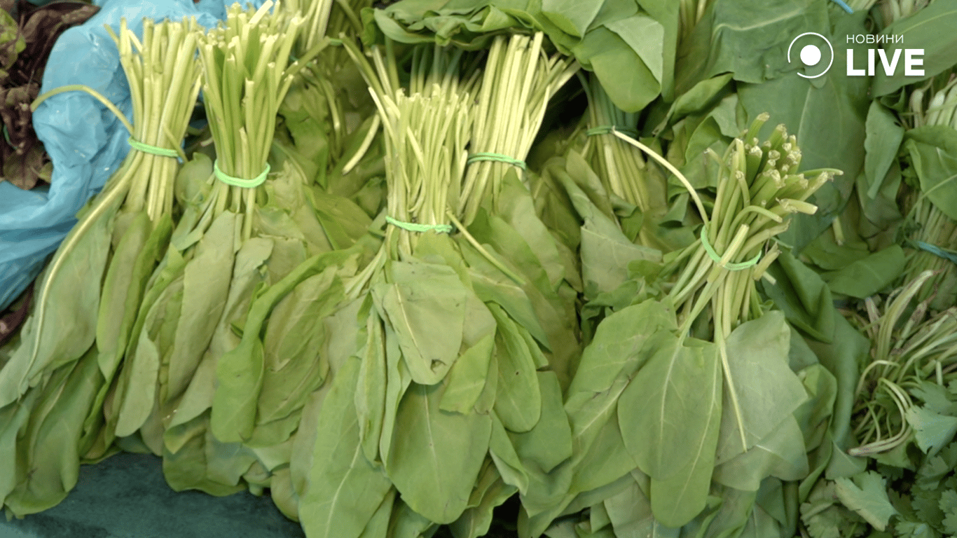 Асортимент зелені на базарі 