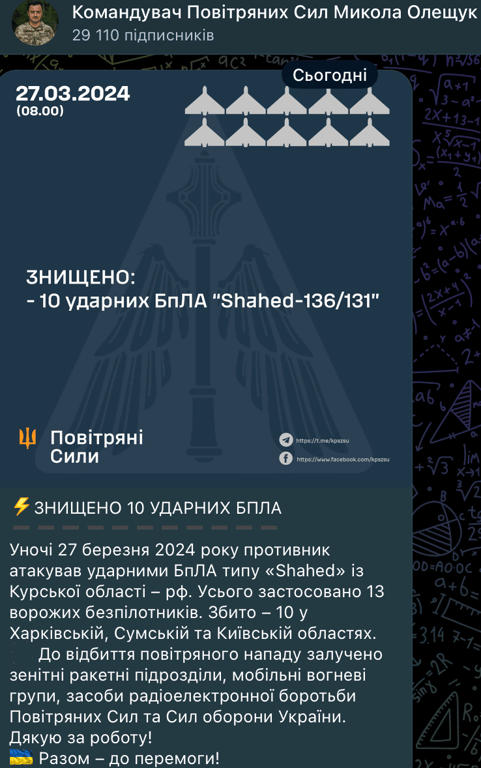 Скриншот сообщения Олещука