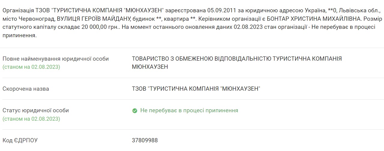 Скрін з пошукової системи YouControl