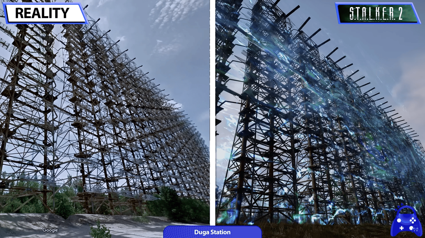 Сравнение станции "Дуга" в игре STALKER 2 и в реальности