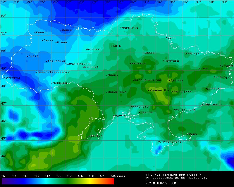 Температуры в Украине 3 июня 2025 года