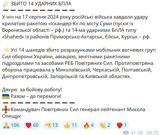 Вночі росіяни били по Україні "Іскандером" та запускали дрони — скільки повітряних цілей збила ППО - фото 2