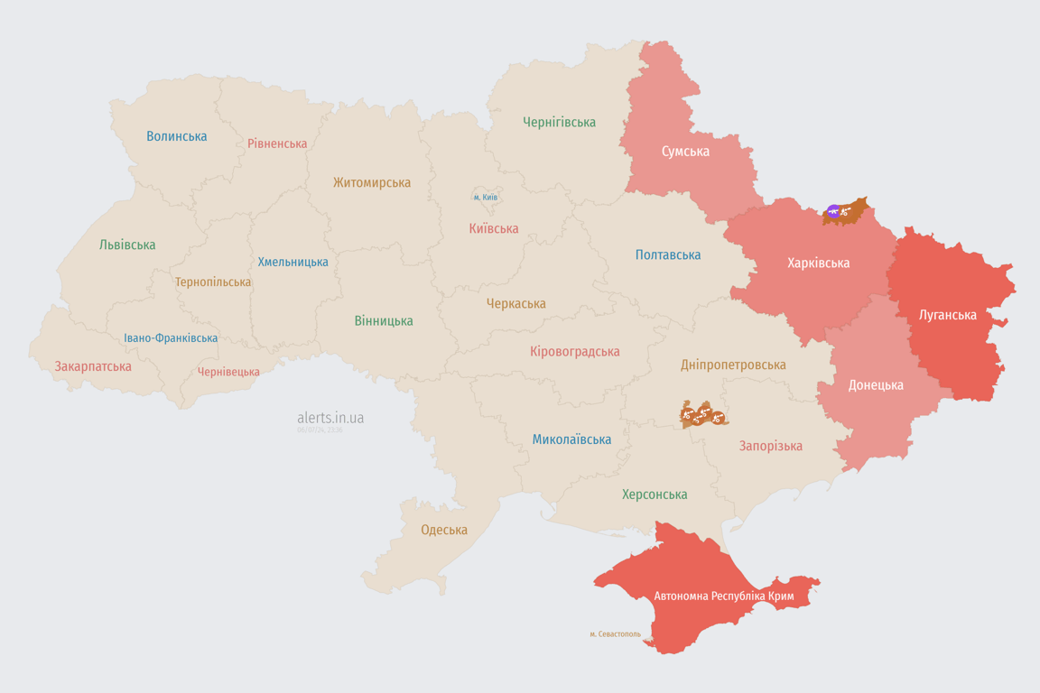 Карта воздушной тревоги 6 июля