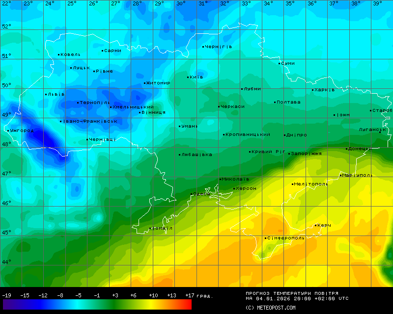 Температури в Україні 4 січня 2026 року