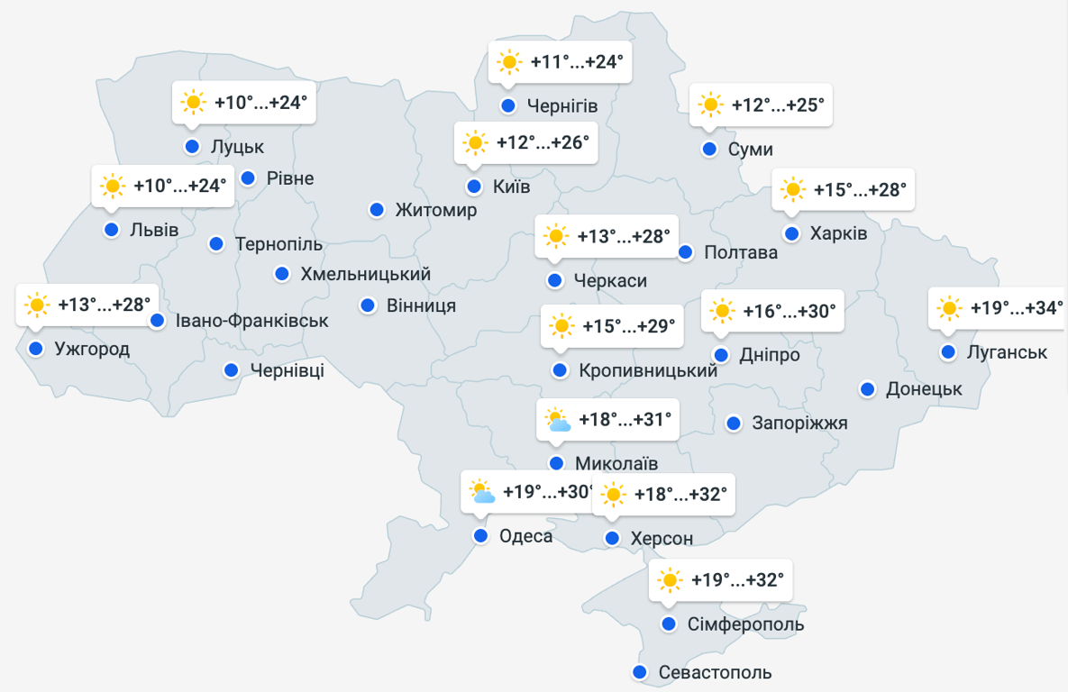 Прогноз погоди в Україні на 24 серпня