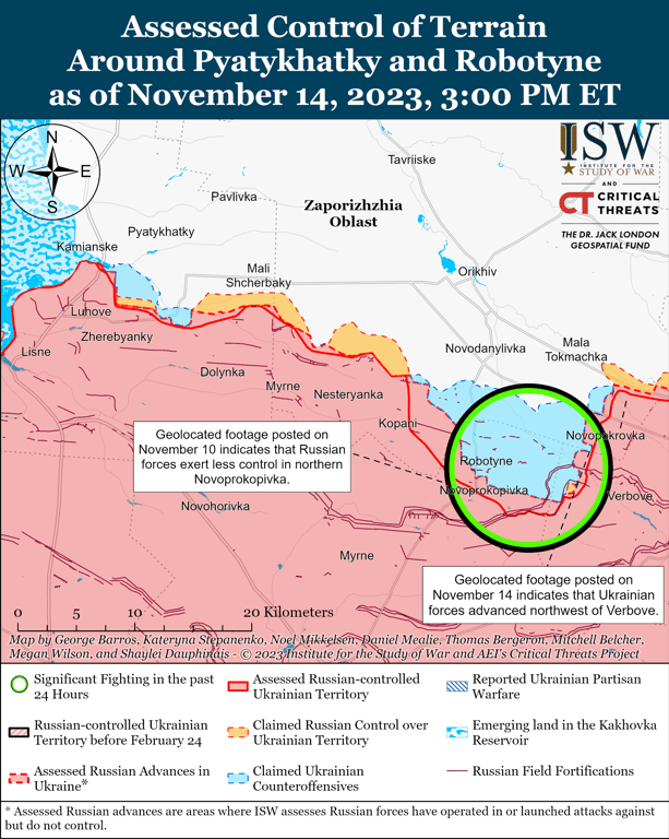 Карта боевых действий в Запорожском направлении от ISW