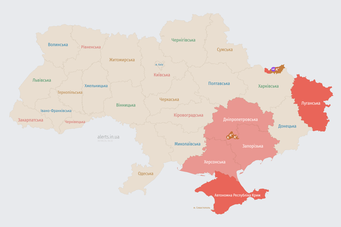 Мапа повітряної тривоги в Україні 30 червня