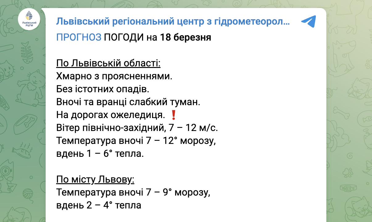 Прогноз погоди у Львові