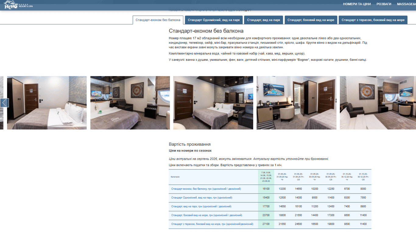Стандарт-економ без балкона в NEMO Hotel Resort & SPA. Фото: скріншот odessa.nemohotels.com