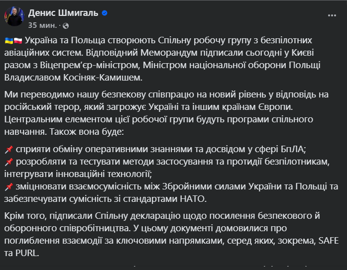 Шмигаль оголосив про співпрацю з Польщею у сфері БПЛА - фото 1