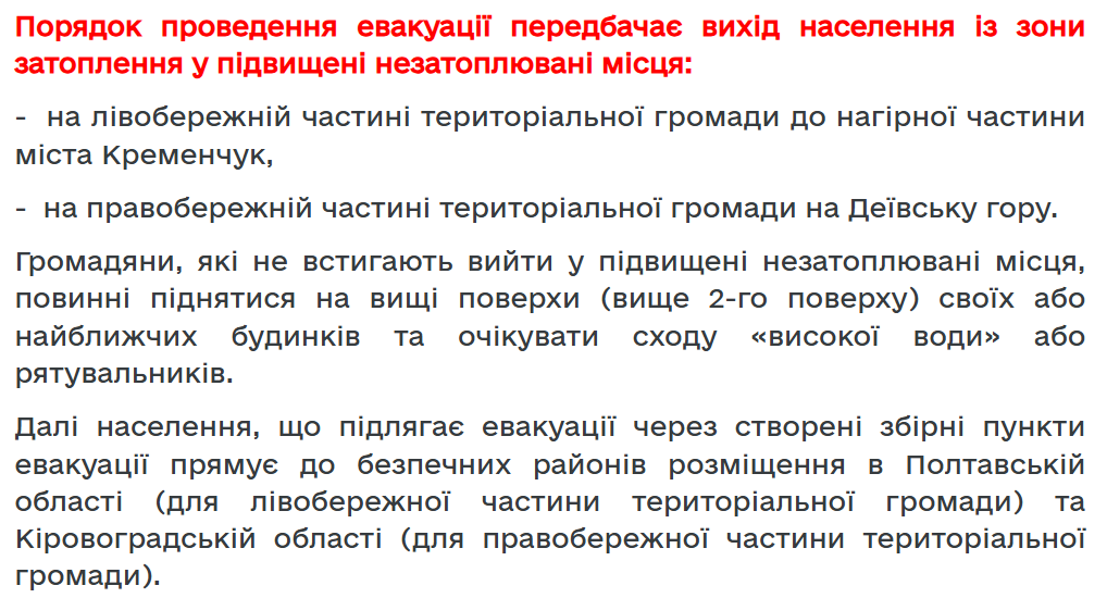 Сообщение Кременчугского горсовета