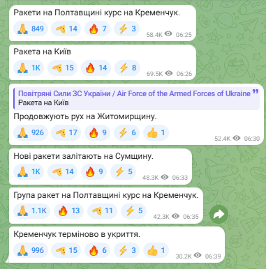 У Кременчуці пролунали вибухи на тлі ракетної атаки 8 листопада