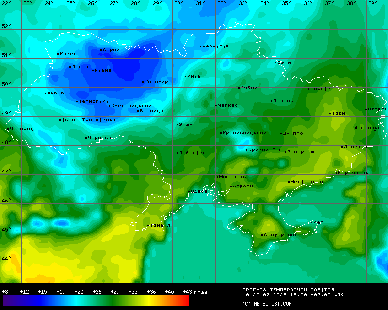 Температури в Україні 20 липня 2025 року