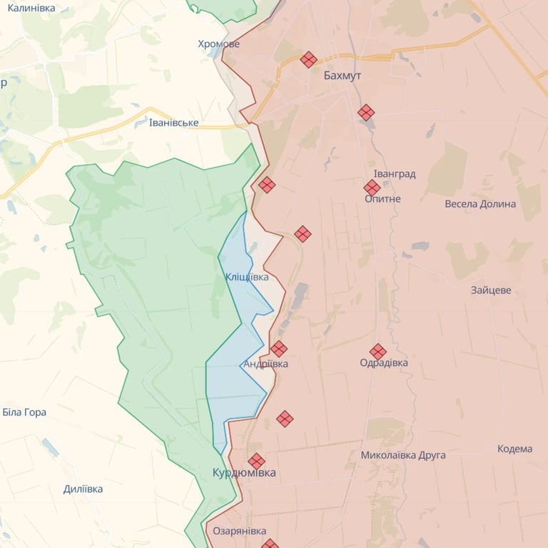 Карта бойових дій на Бахмутському напрямку від Deepstate