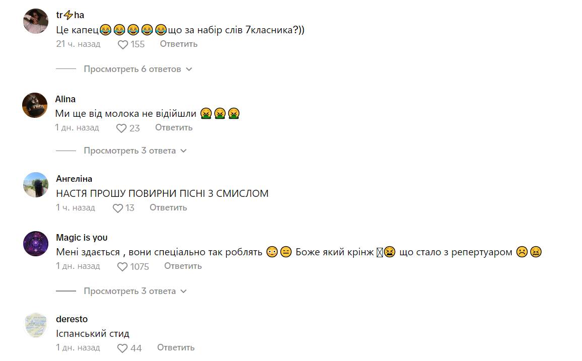 Настю Каменських розкритикували