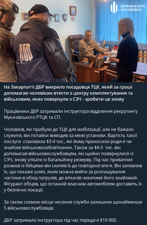 Працівник ТЦК допомагав ухилянтам та військовим в СЗЧ