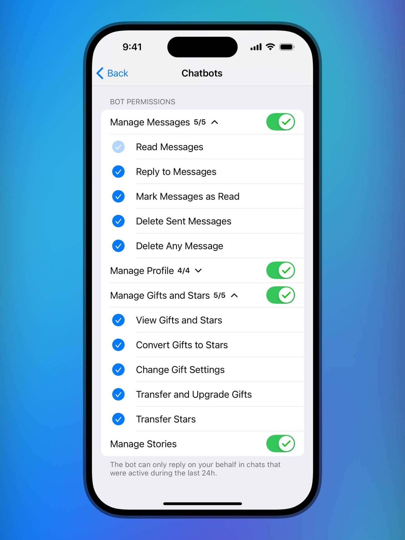 Разрешения для чат-ботов Telegram
