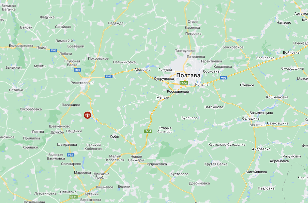 Эпицентр землетрясения в Решетиловском районе Полтавской области