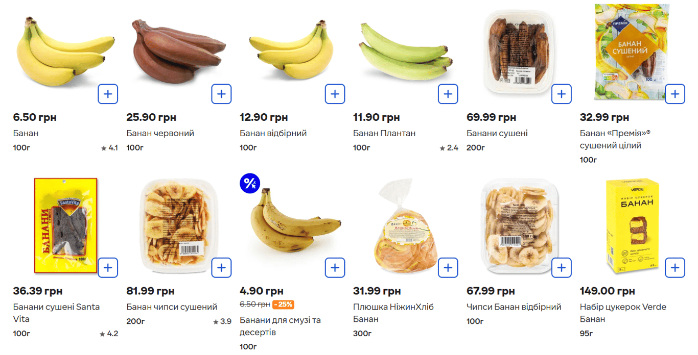 Цены на бананы в Сильпо