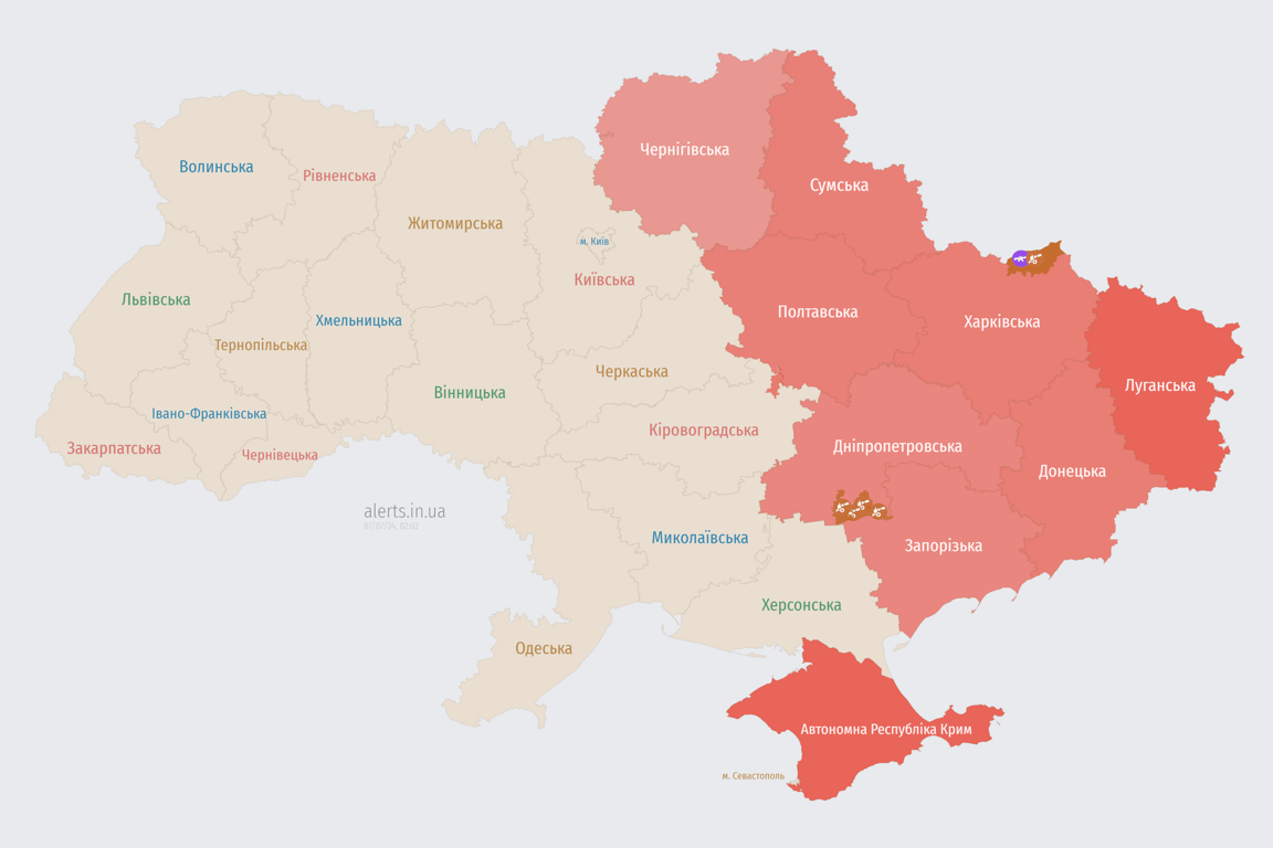 Карта повітряної тривоги 7 липня
