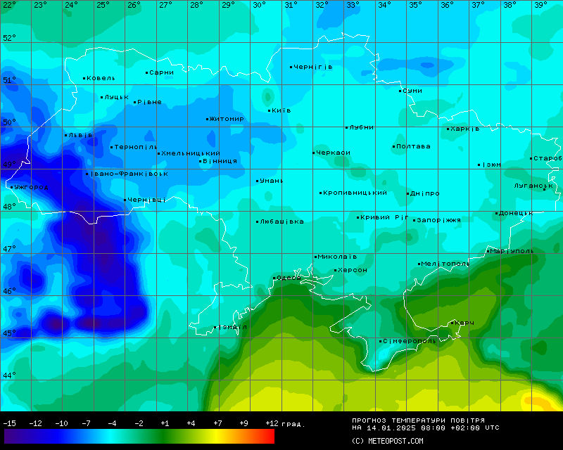 Температура в Україні 14 січня 2025 року