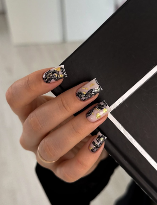 Gold foils nail design ideas