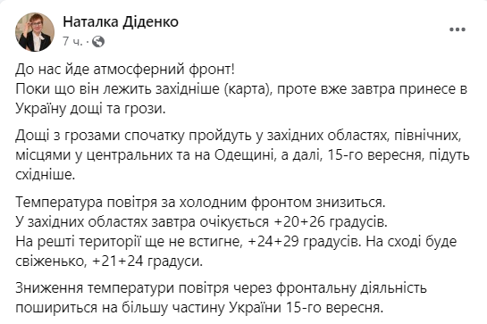 Прогноз погоди від Наталки Діденко