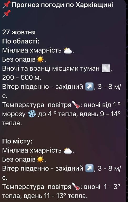погода в Харкові 27 жовтня