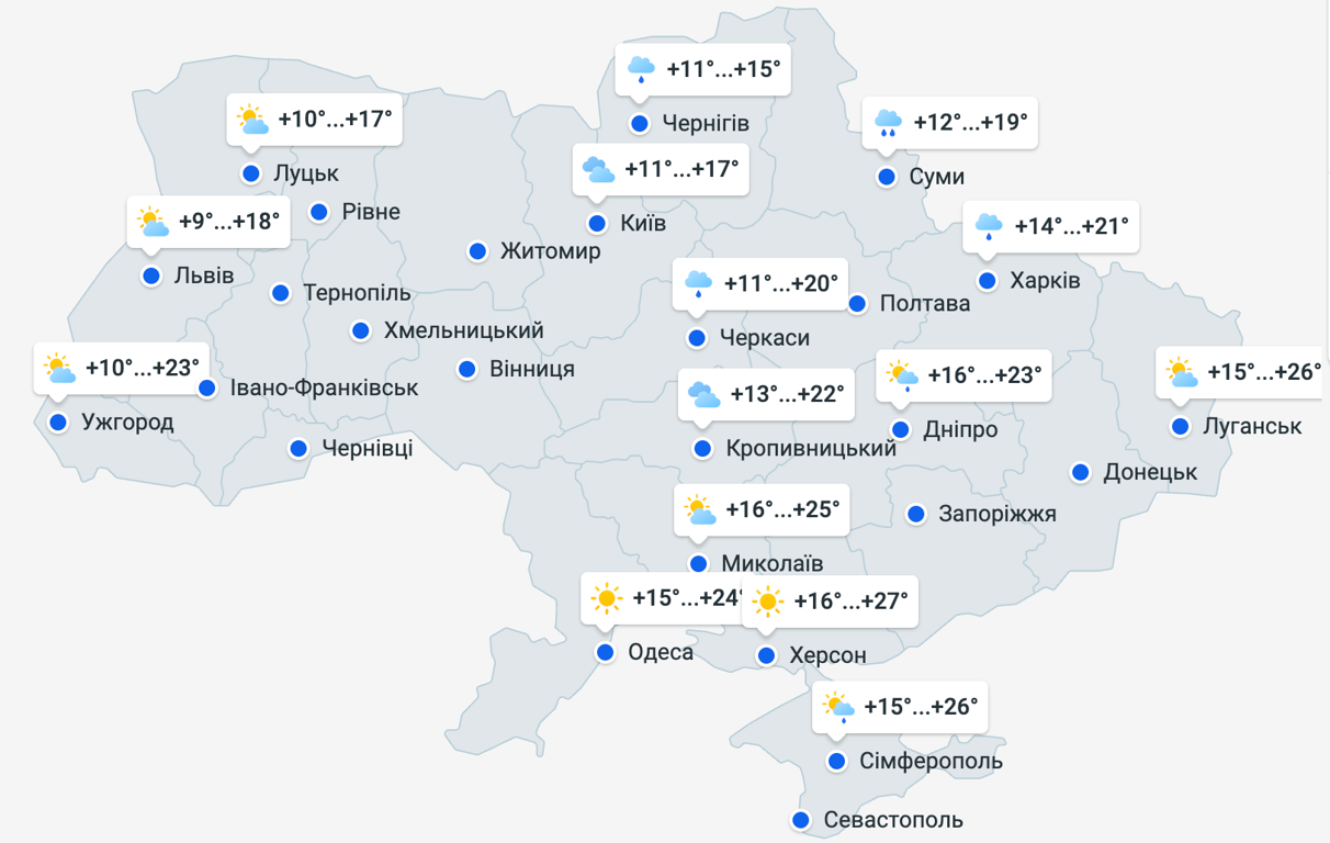 Прогноз погоди в Україні на 12 червня