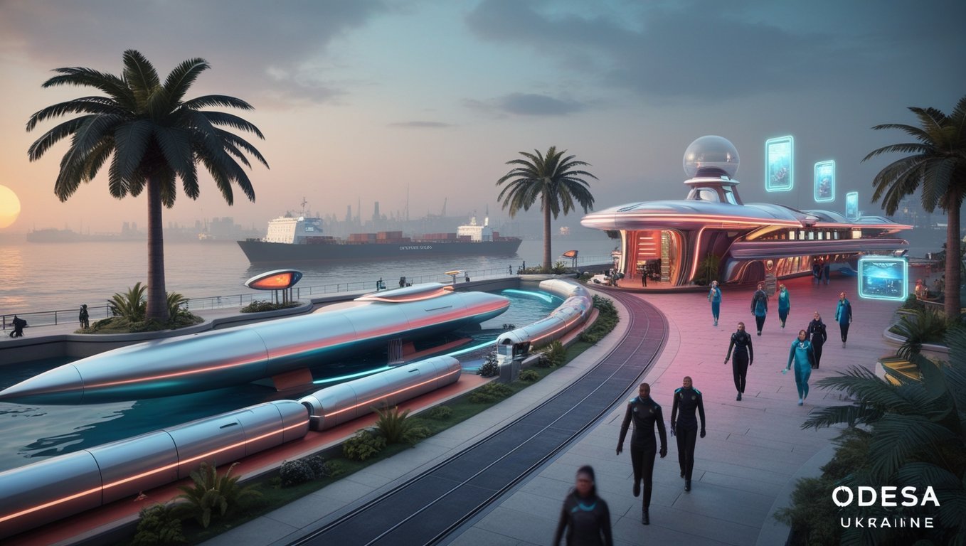 Футуристична версія одеського морвокзалу. Фото: leonardo.ai