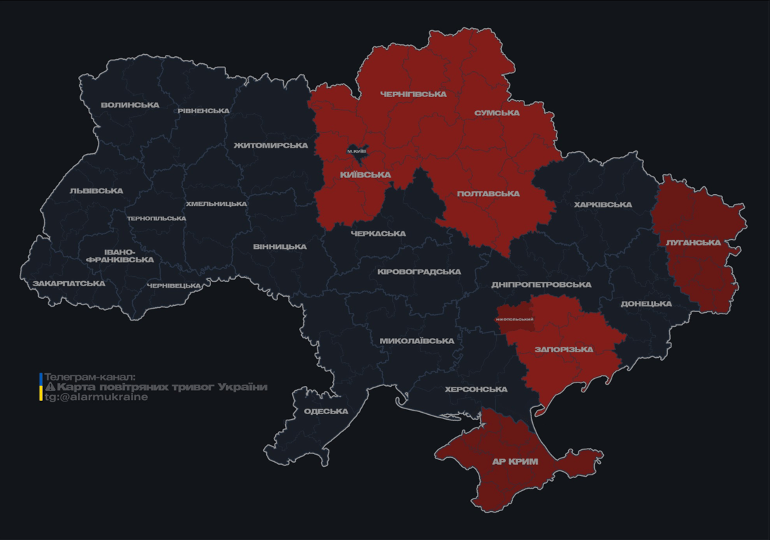 Воздушная тревога в Украине вечером 13 августа