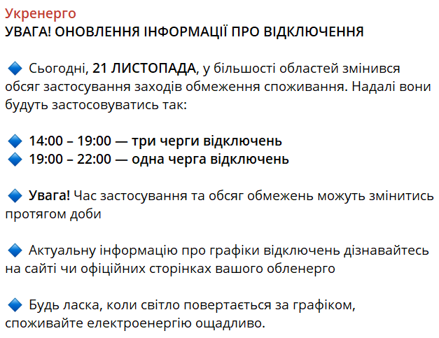 Сообщение Укрэнерго
