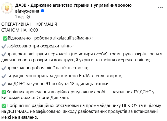 Яка ситуація на ЧАЕС станом на 17 лютого