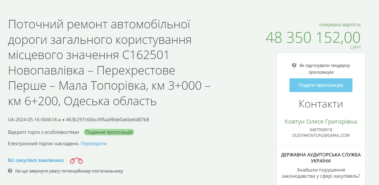 50 мільйонів на ремонт дороги на Одещині