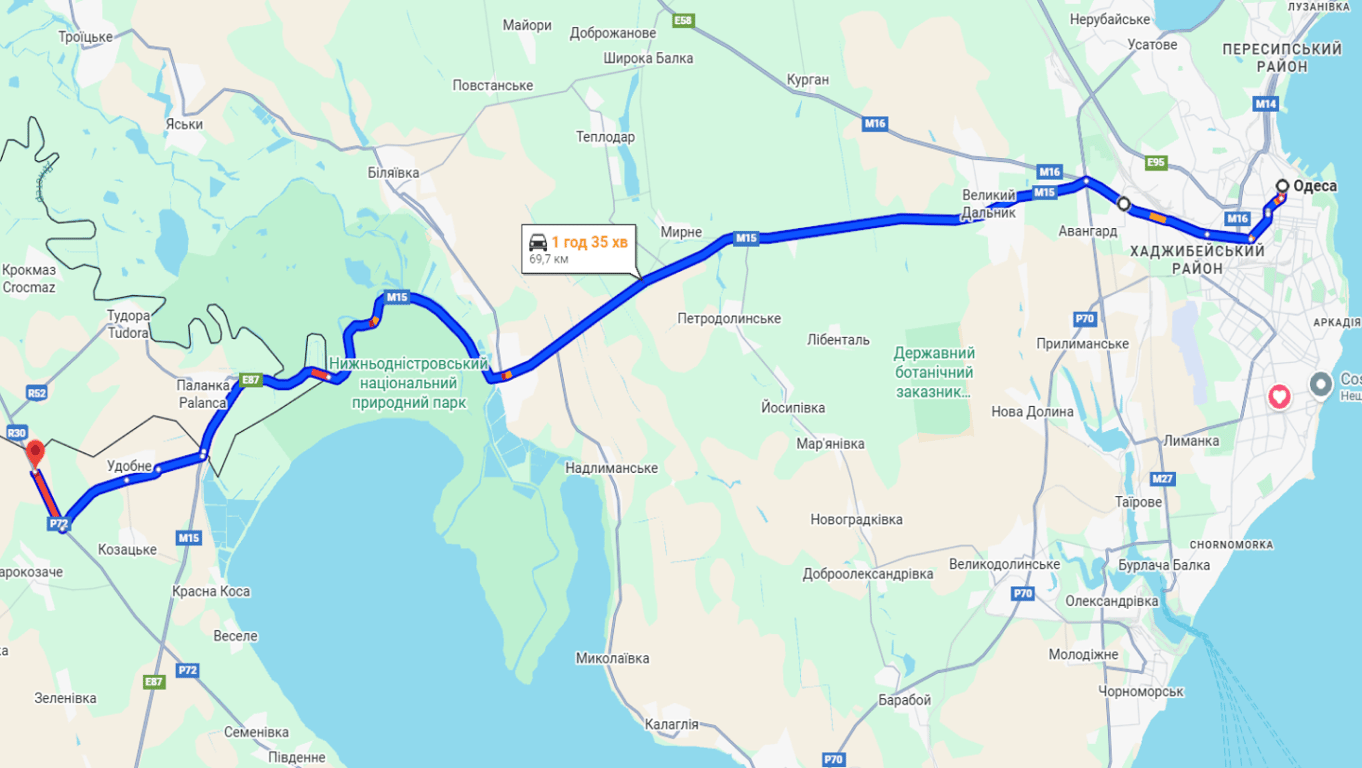 Затори на трасі Одеса-Рені до "Старокозачого"