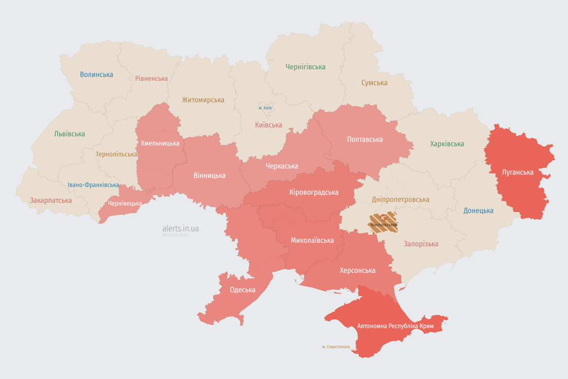 Мапа повітряної тривоги в Україні сьогодні 6 жовтня