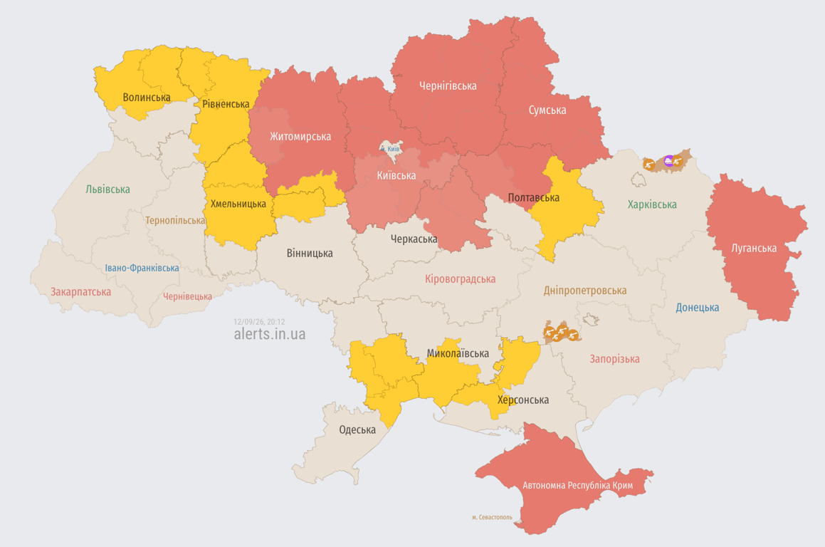 Карта повітряних тривог 12 вересня