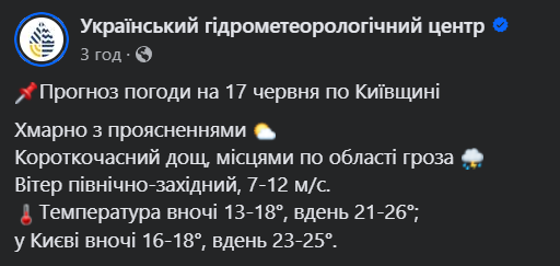 погода у києві 17 червня
