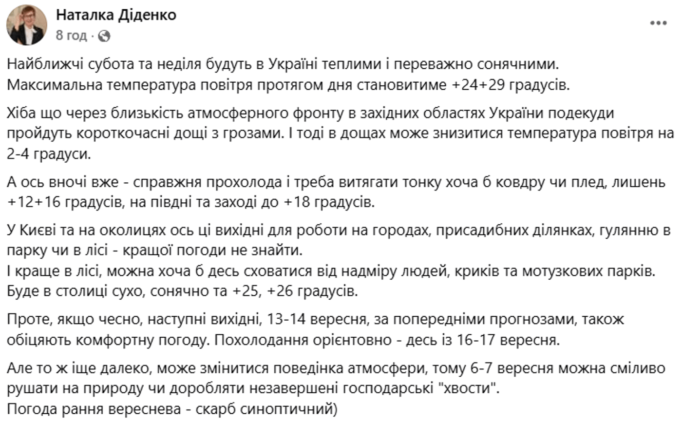 Погода 6 вересня від Діденко