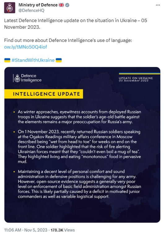 Скриншот повідомлення з акаунта Х Міністерства оборони Великої Британії