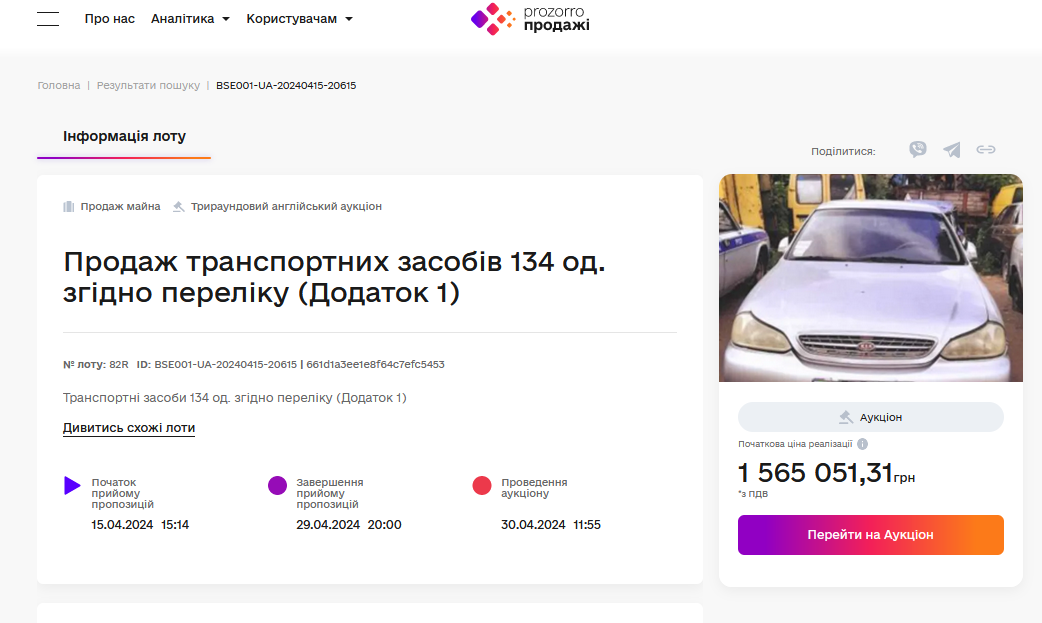 розпродаж авто Укрпошта