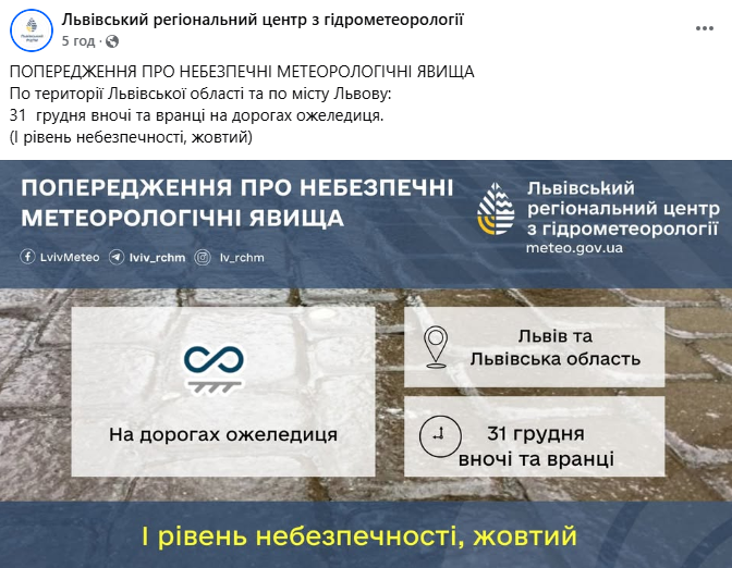 Прогноз погоды во Львове 31 декабря