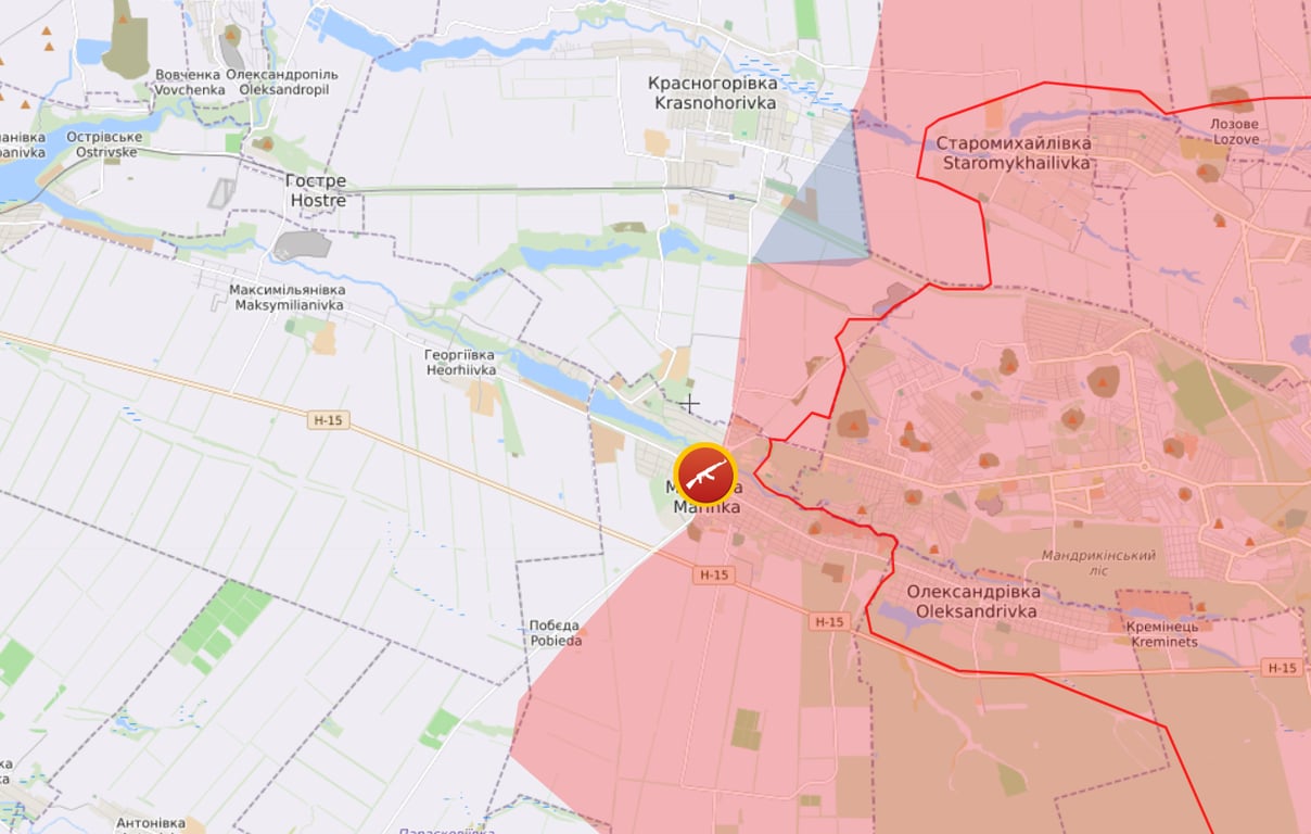 Карта боевых действий на Марьинском направлении от Liveuamap