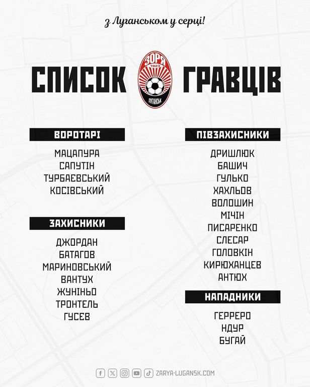 Состав Зари Луганск