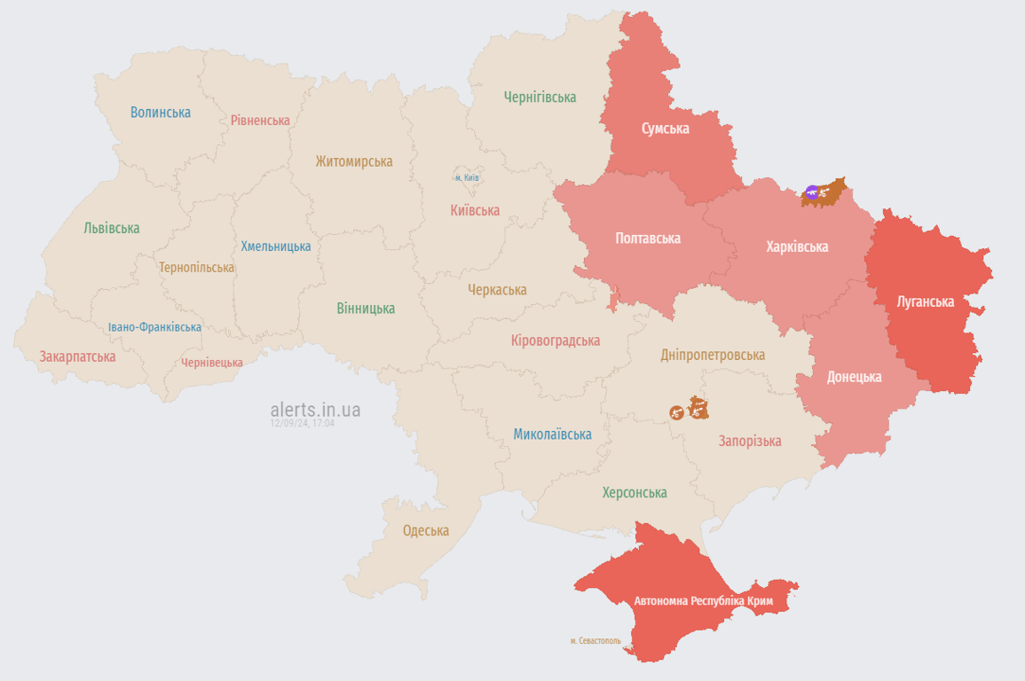 Карта воздушных тревог. Фото: alerts.in.ua