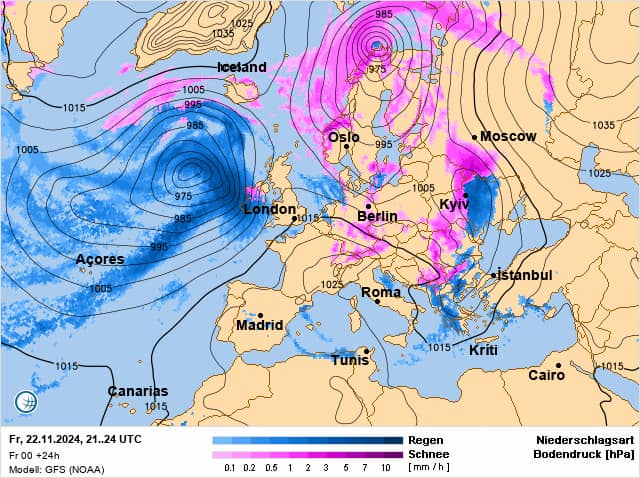 Карта осадков в Украине на 23 ноября