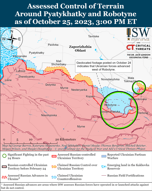 Карта боевых действий на Запорожском направлении от ISW