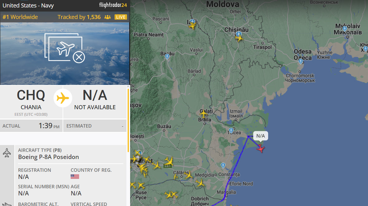 самолет НАТО наблюдает за ситуацией в Черном море