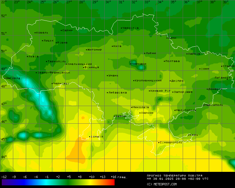 Яка буде температура 30 січня 2025 року
