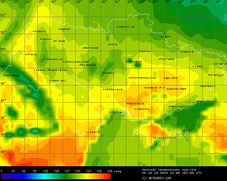 Температурна карта. Фото: Метеопост